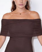 Sheer off-shoulder ruched maxi dress, detail view 3