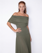 Sheer off-shoulder ruched maxi dress, detail view 5