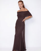 Sheer off-shoulder ruched maxi dress, detail view 2