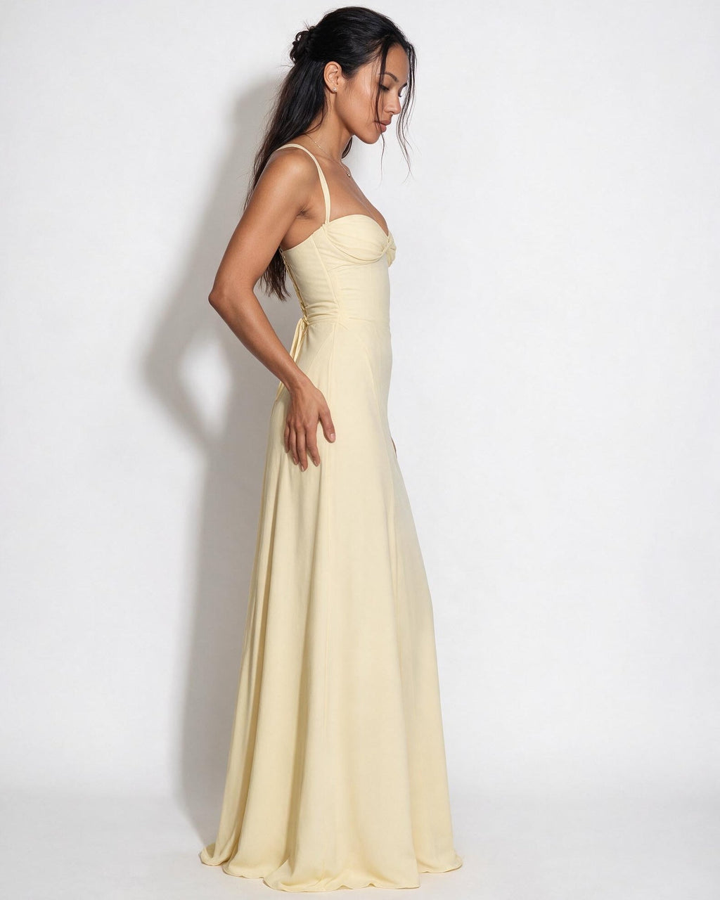 Ruched lace-up back maxi dress, detail view 5