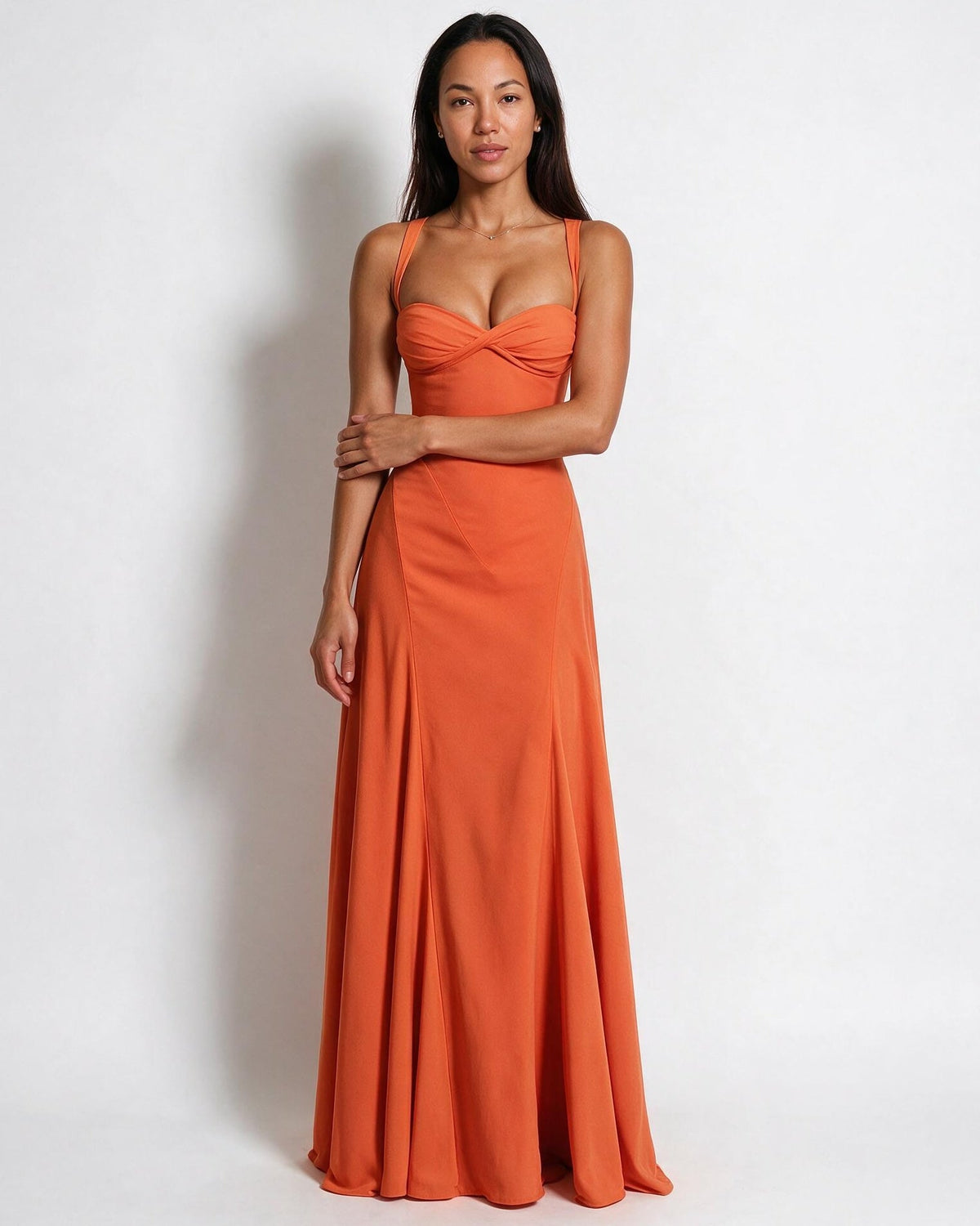 Ruched lace-up back maxi dress in Orange