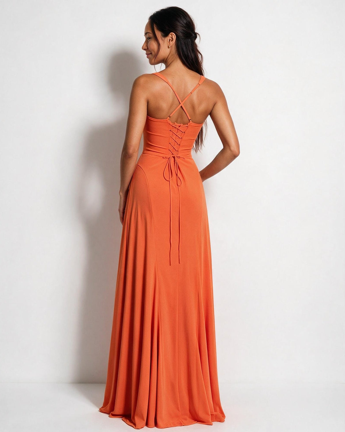 Ruched lace-up back maxi dress, detail view 10