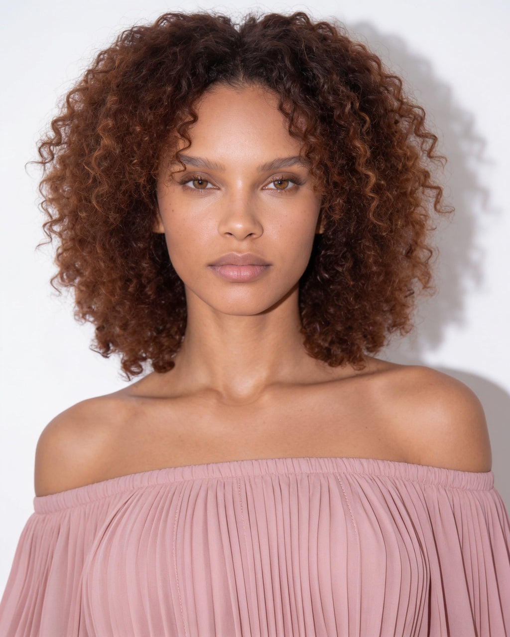 Pleated off-shoulder slit maxi gown, detail view 5