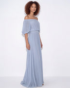 Pleated off-shoulder slit maxi gown, detail view 9