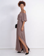 Pleated off-shoulder slit maxi gown, detail view 12