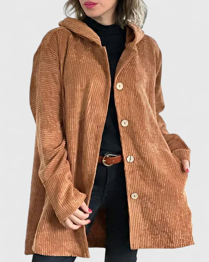 Oversized Fløjlsfrakke med Hætte