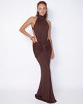 Cut-out halterneck mermaid maxi dress in Cedar Brown