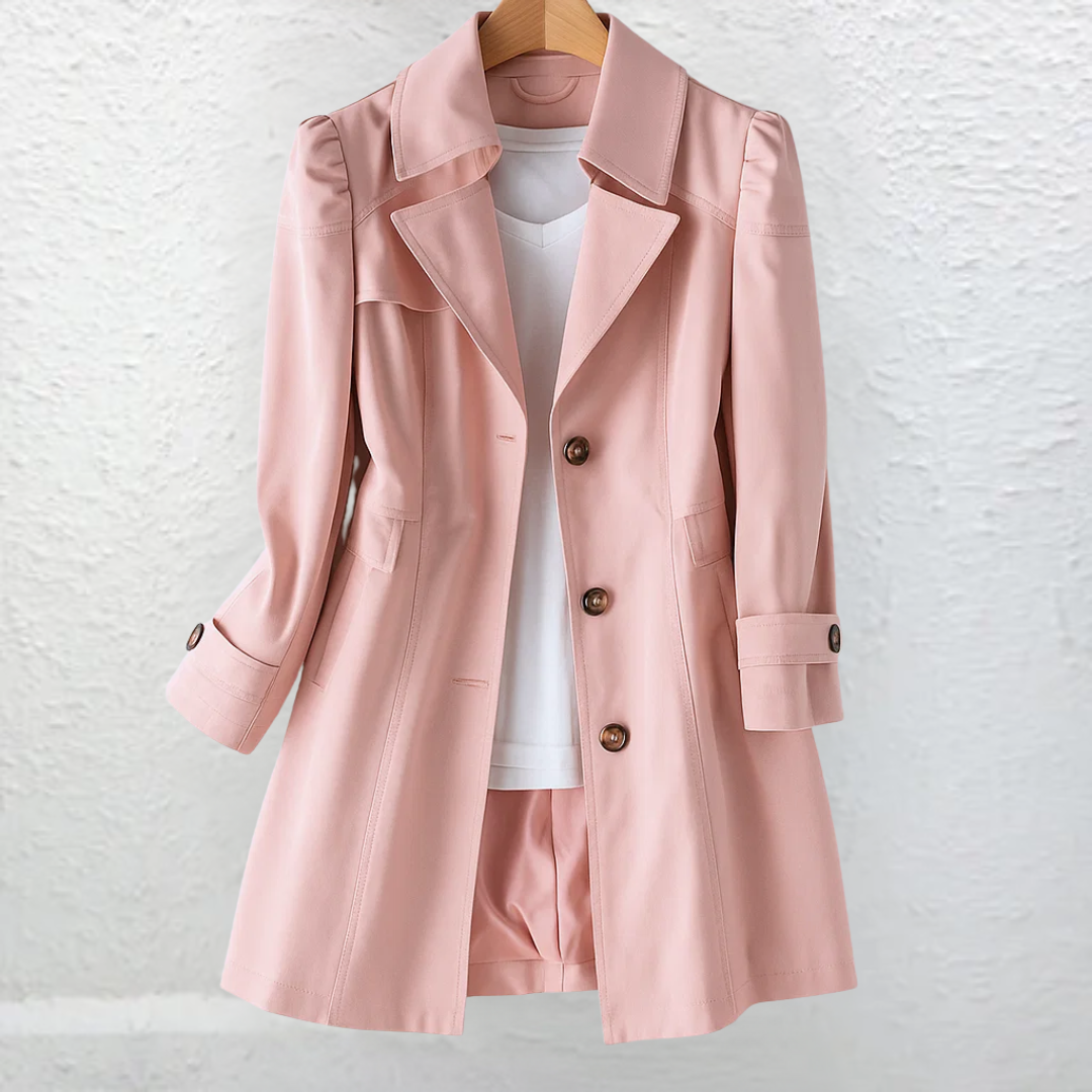 Trenchcoat, detalje af bæltedetalje og krave