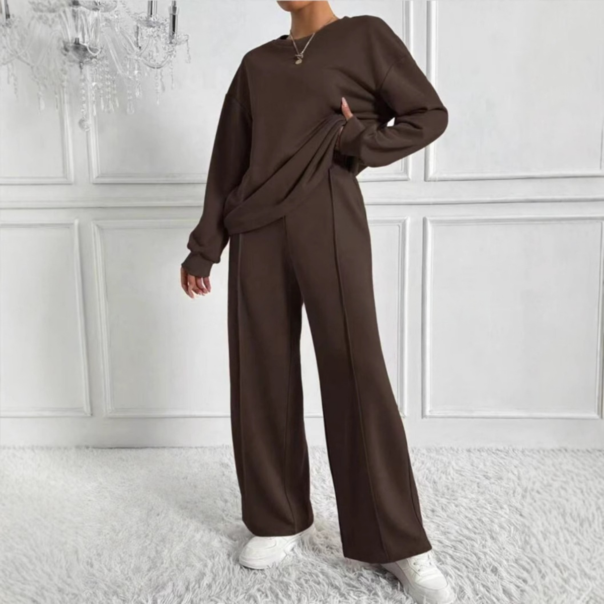 Sweatshirt-Sæt med Højtaljede Bukser til Damer – detalje