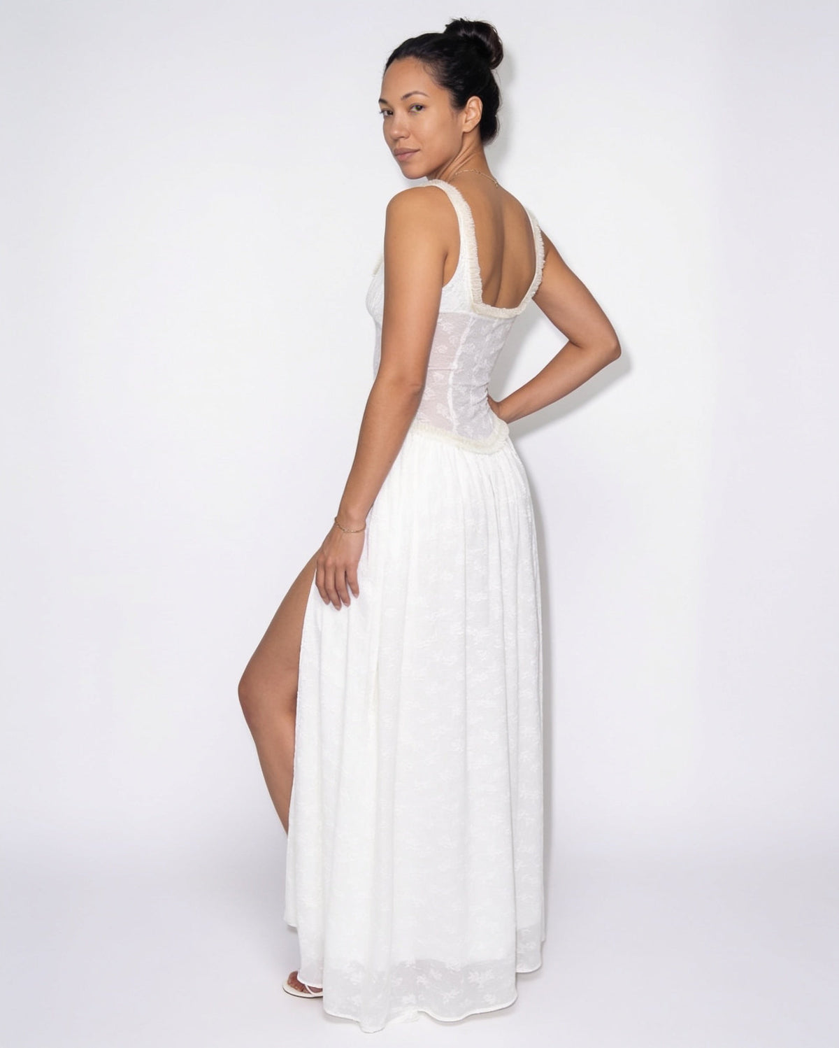 Floral corset slit maxi dress, detail view 4