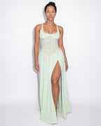 Floral corset slit maxi dress in Mint Green
