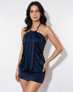 Beaded halterneck blouson mini dress, detail view 11