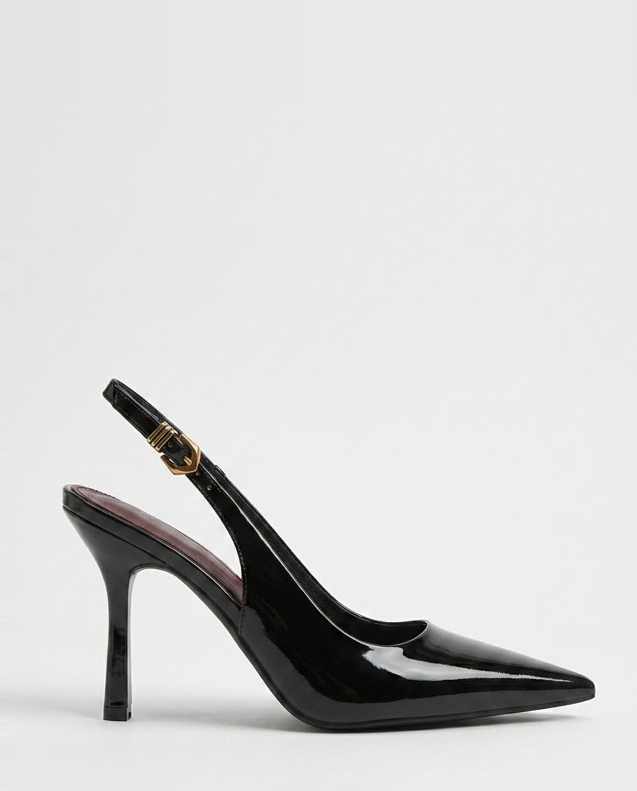 Patent slingback heel in Black
