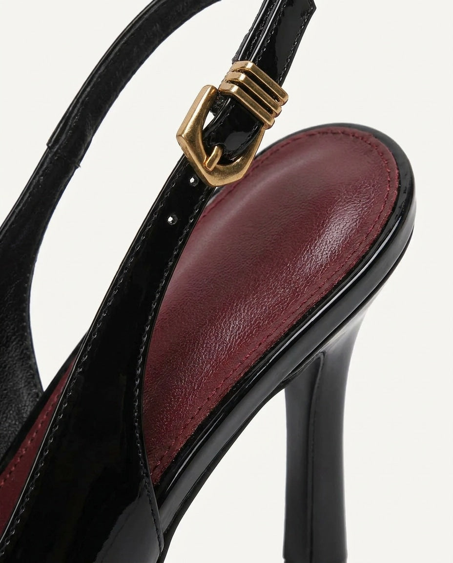 Patent slingback heel, detail view 2