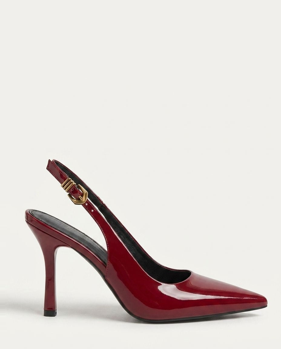 Patent slingback heel in Wine
