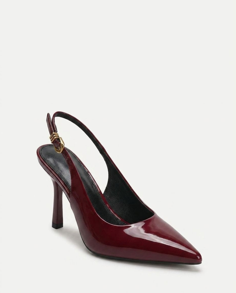 Patent slingback heel, detail view 4