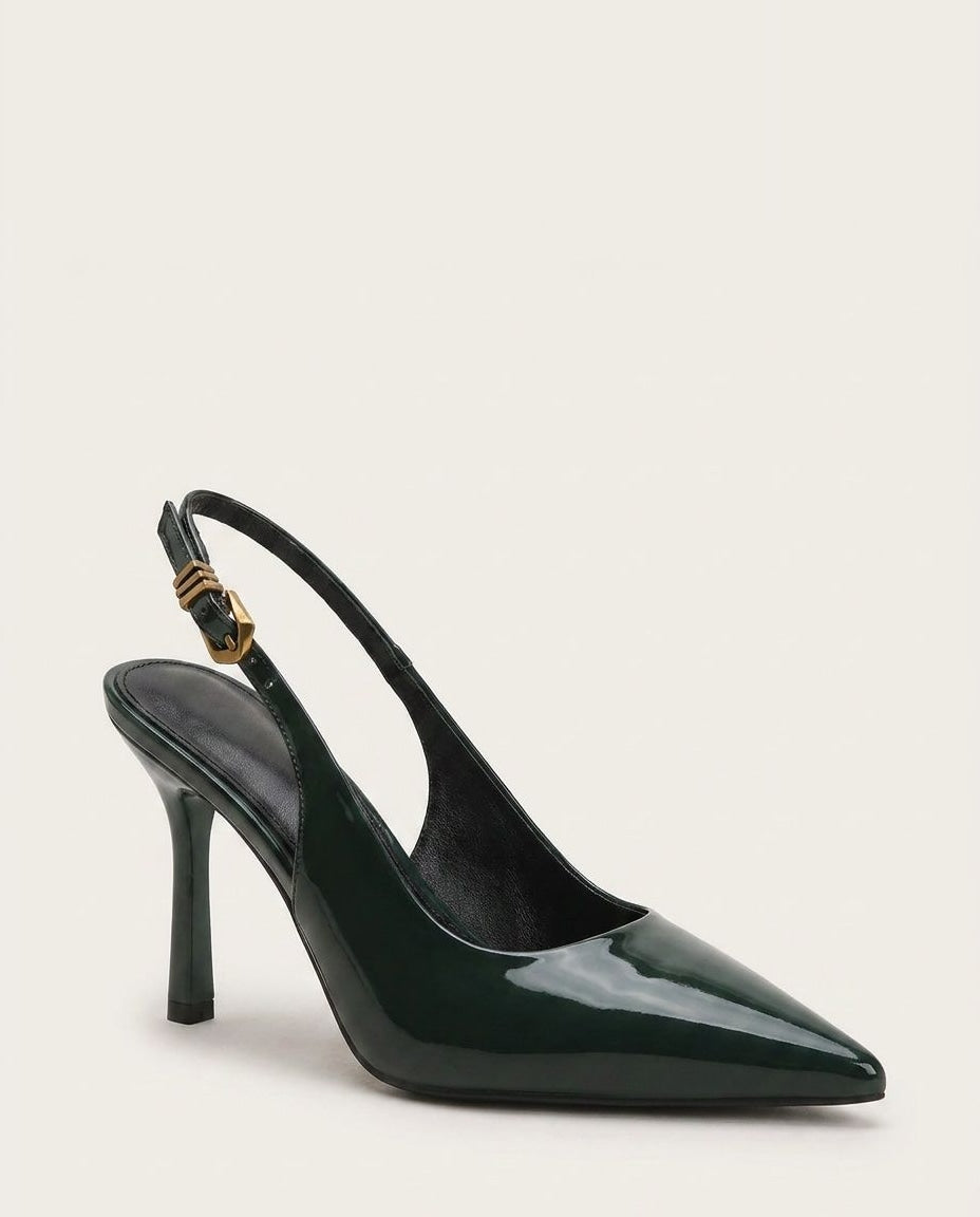 Patent slingback heel, detail view 10