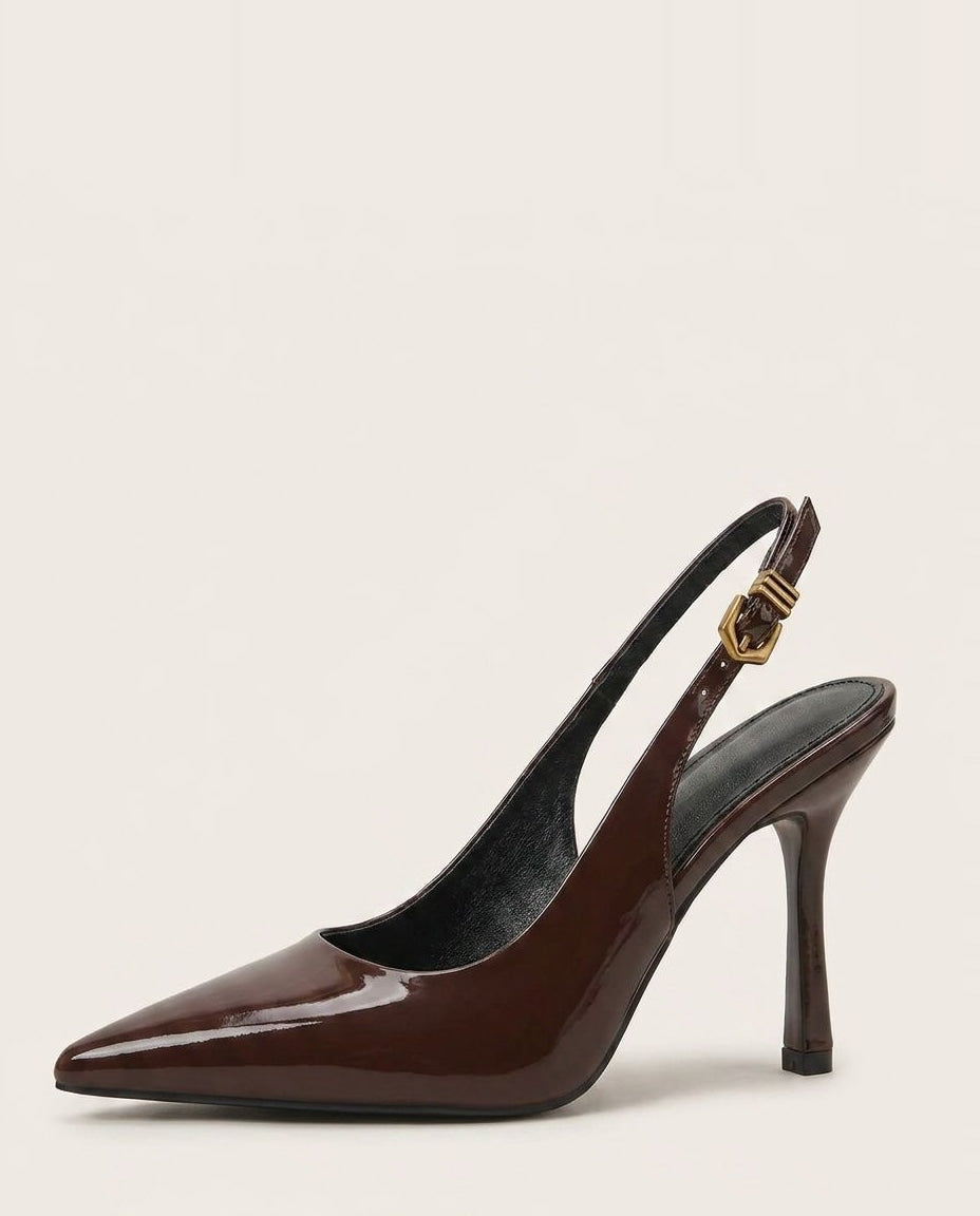 Patent slingback heel, detail view 7