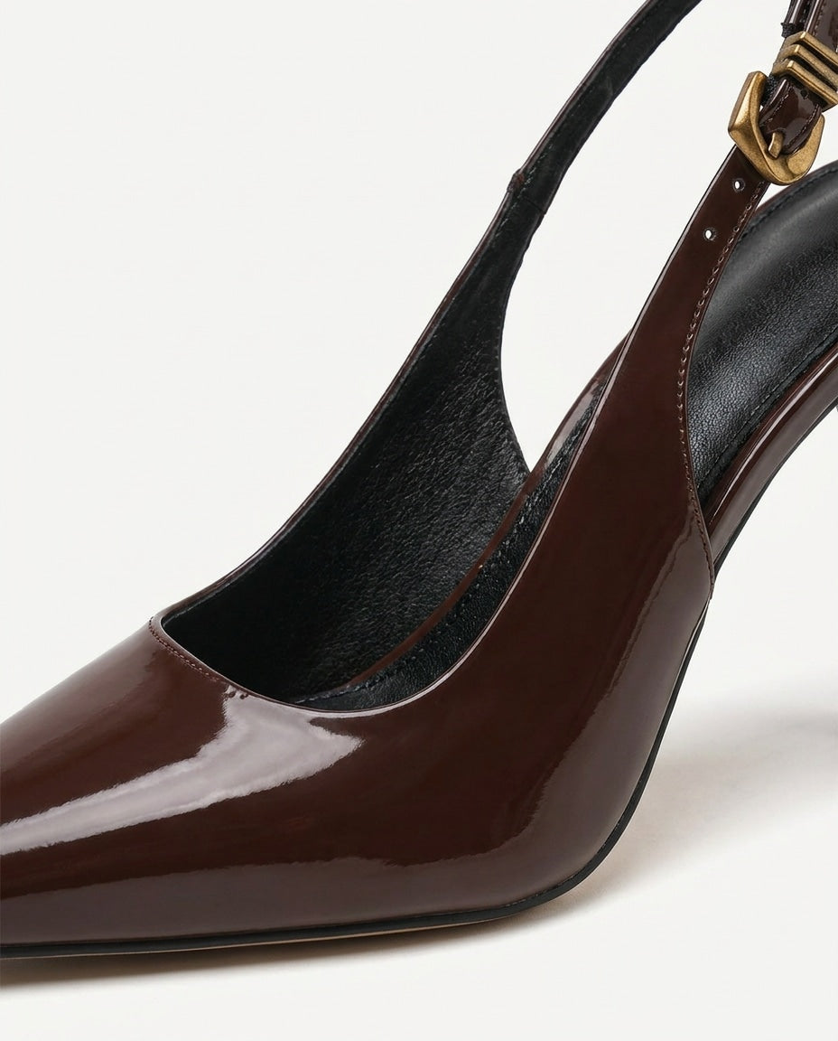 Patent slingback heel, detail view 8