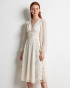 Floral embroidered long-sleeve midi dress, detail view 2