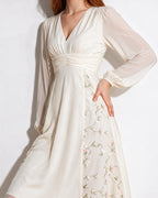 Floral embroidered long-sleeve midi dress, detail view 3