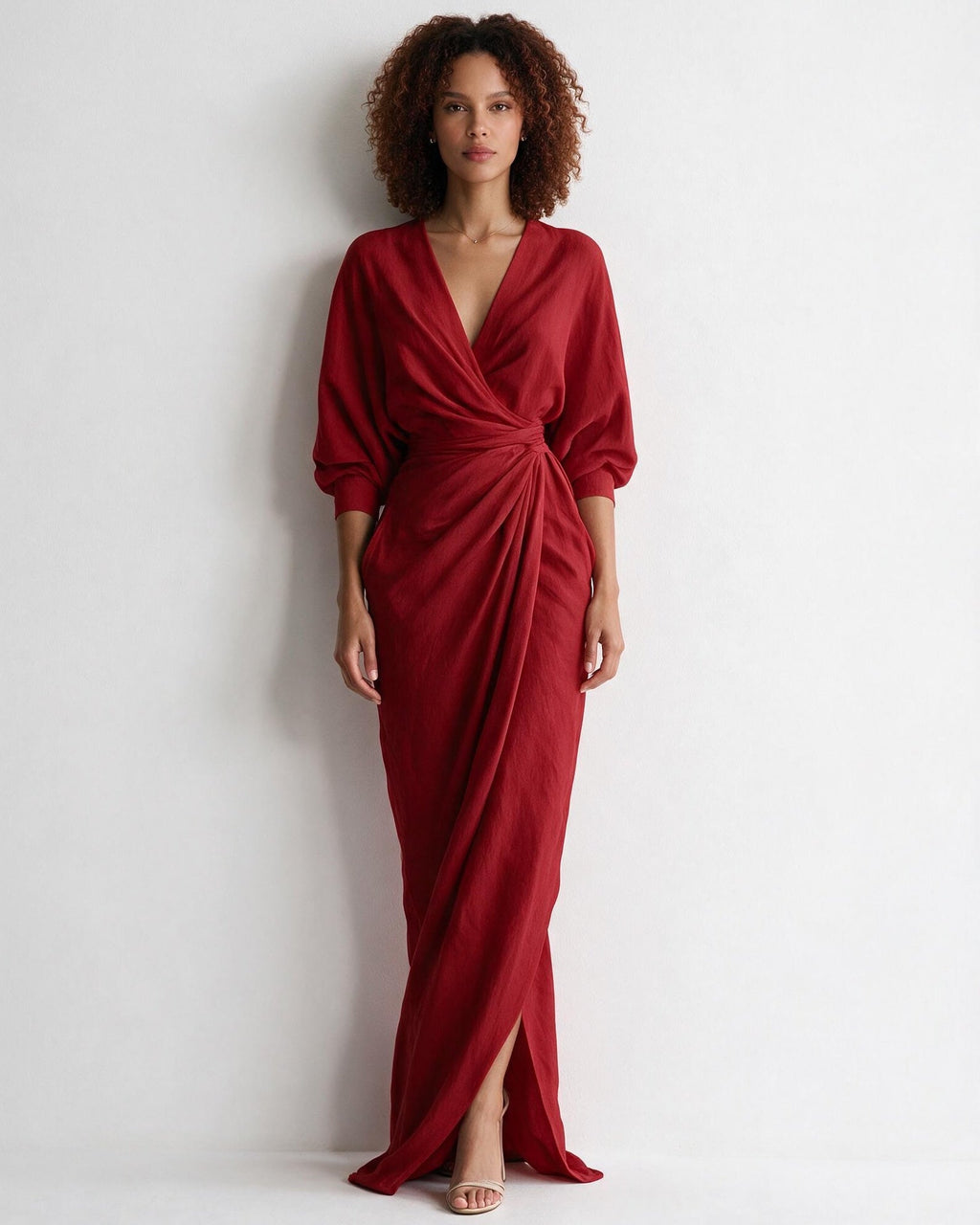 Twist-front wrap maxi dress in Red