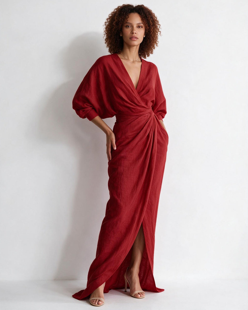 Twist-front wrap maxi dress, detail view 1