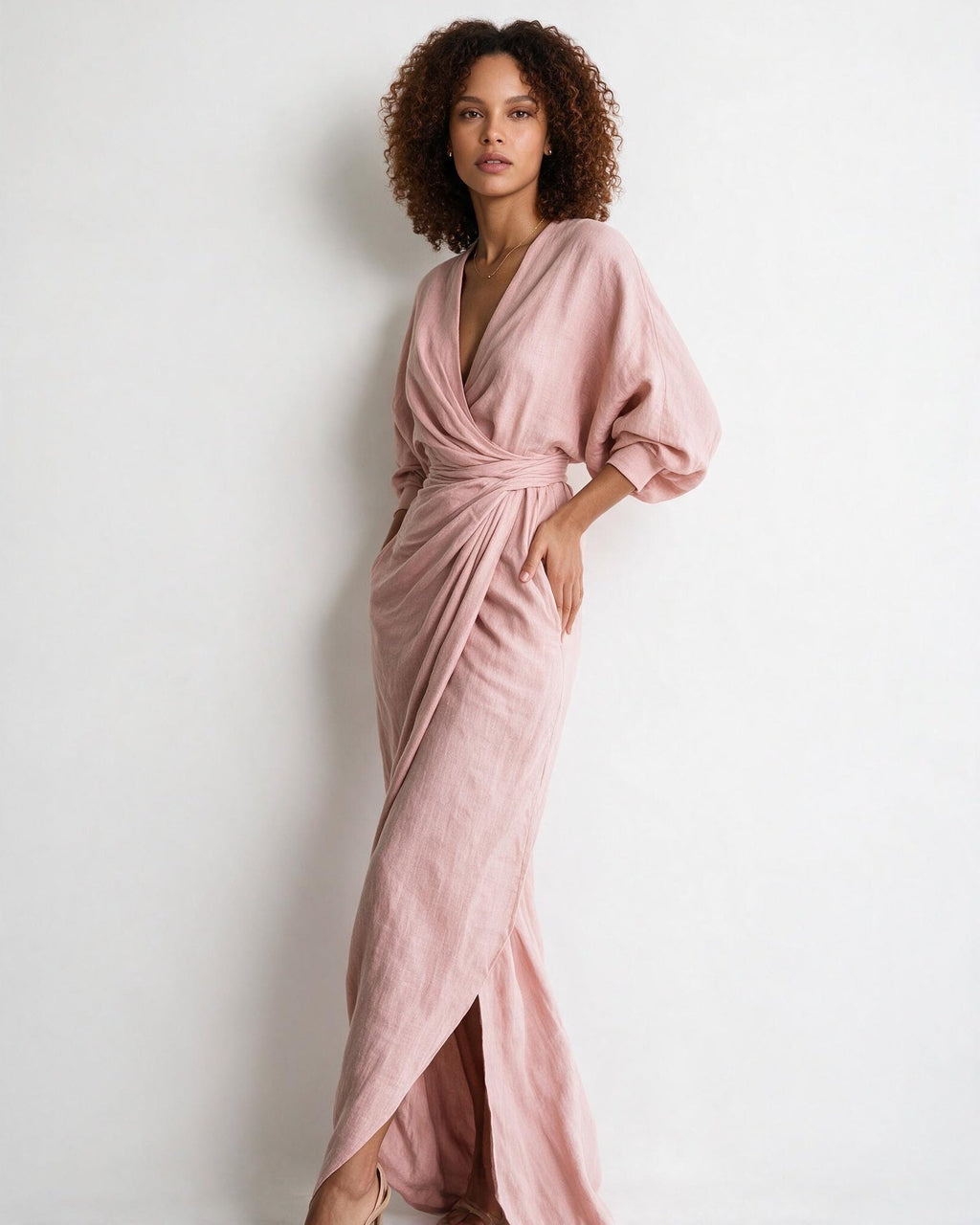 Twist-front wrap maxi dress, detail view 3