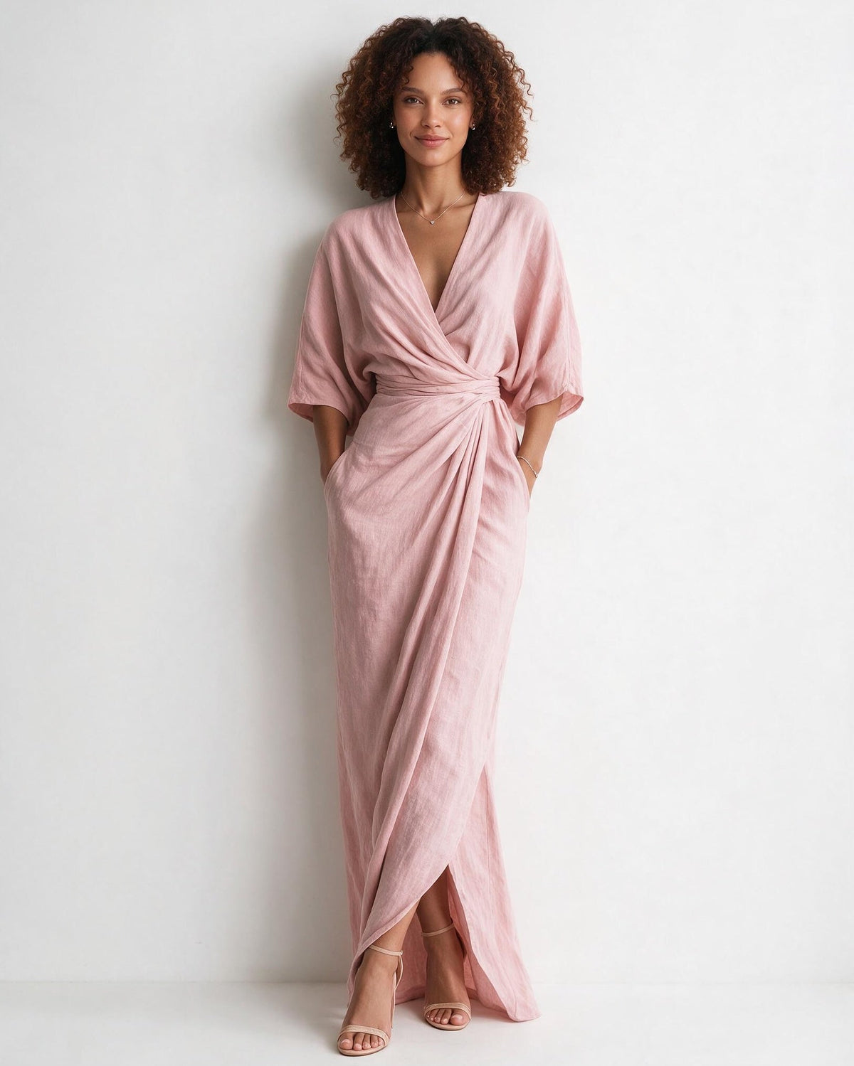Twist-front wrap maxi dress in Pink
