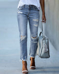 Liora slim fit jeans med rifter til damer, detaljebillede af lomme