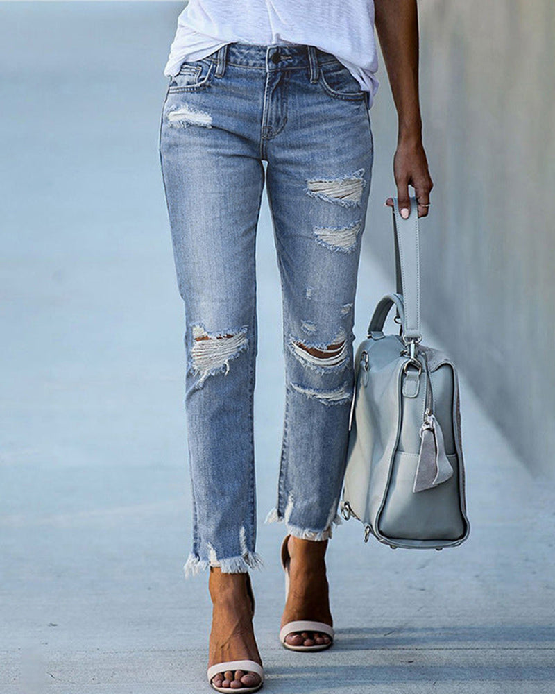 Liora slim fit jeans med rifter til damer, detaljebillede af lomme