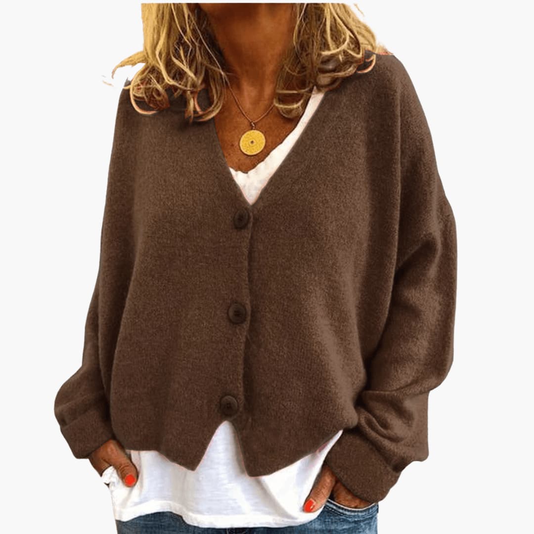 Hyggelig Cardigan med V-hals og Knapper