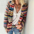 Flerfarvet Stribet Cardigan til Damer – set forfra