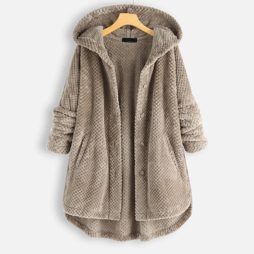 Oversized teddy jakke til damer i bordeaux, close-up af hætten
