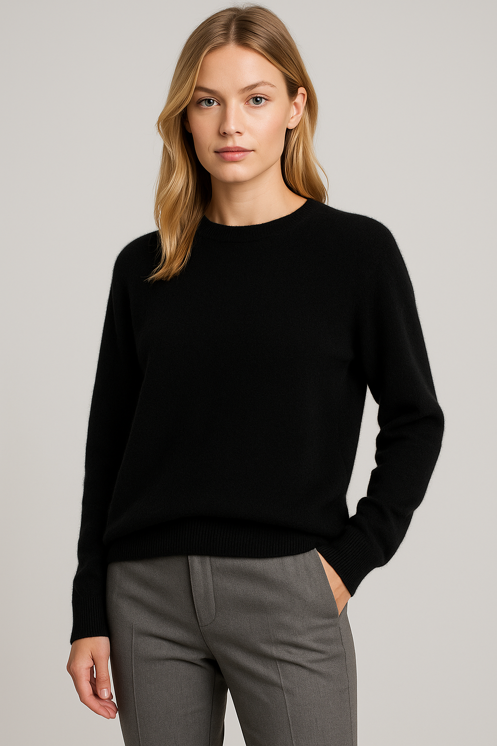 Klassisk Cashmere Sweater med Rund Hals til Damer – detalje 4