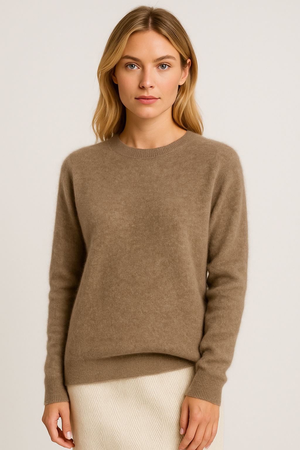 Klassisk Cashmere Sweater med Rund Hals til Damer – detalje 6