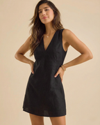 Cotton linen V-neck mini dress, detail view 7