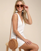 Cotton linen V-neck mini dress, detail view 6