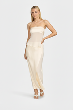 Ivory strapless sheer overlay maxi dress, view 2
