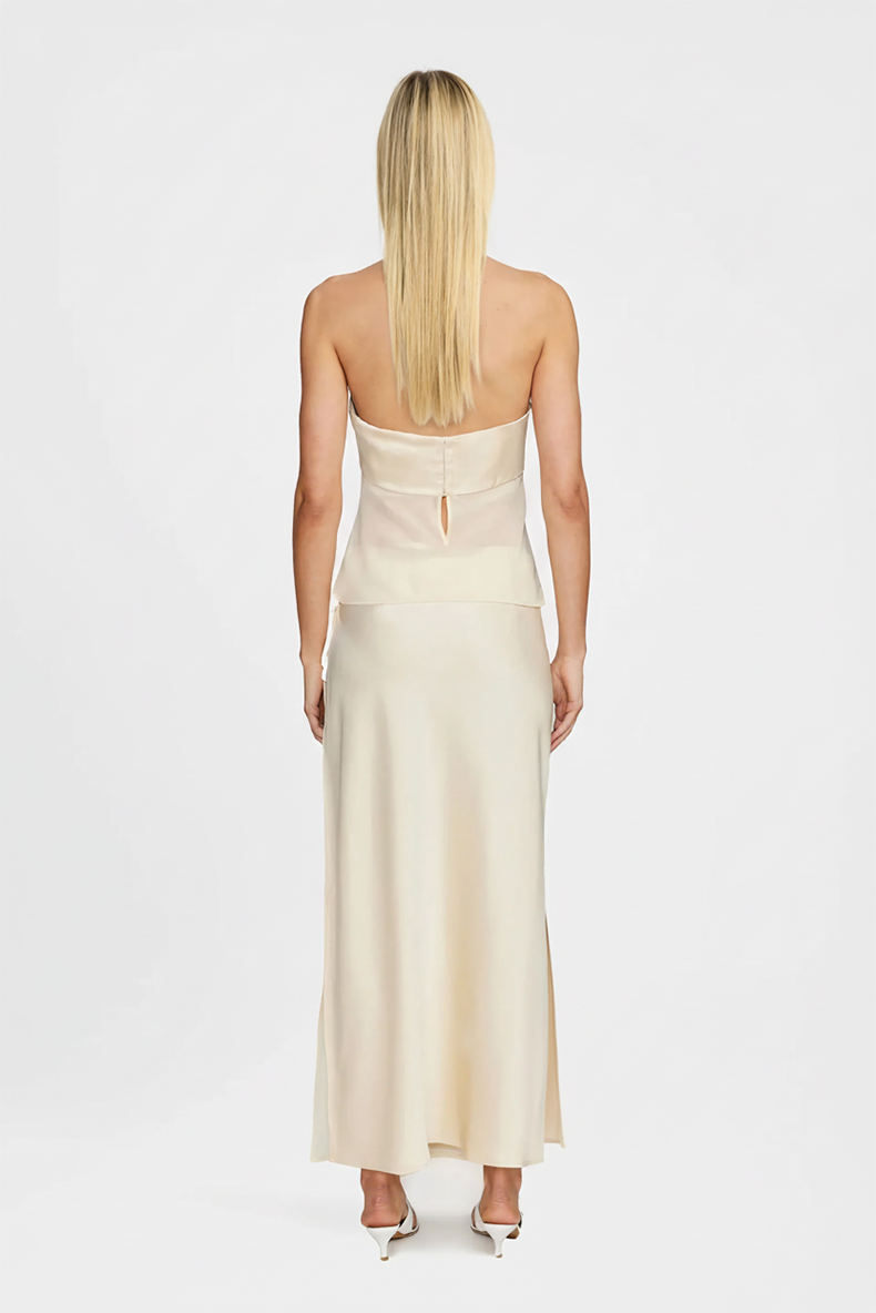 Ivory strapless sheer overlay maxi dress, view 3