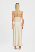 Ivory strapless sheer overlay maxi dress, view 3