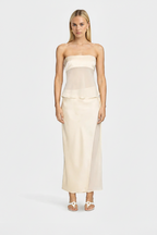 Ivory strapless sheer overlay maxi dress