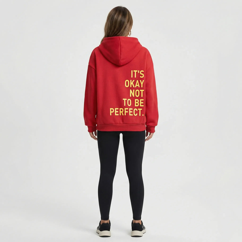 Hættetrøje i orange set bagfra med rygprint