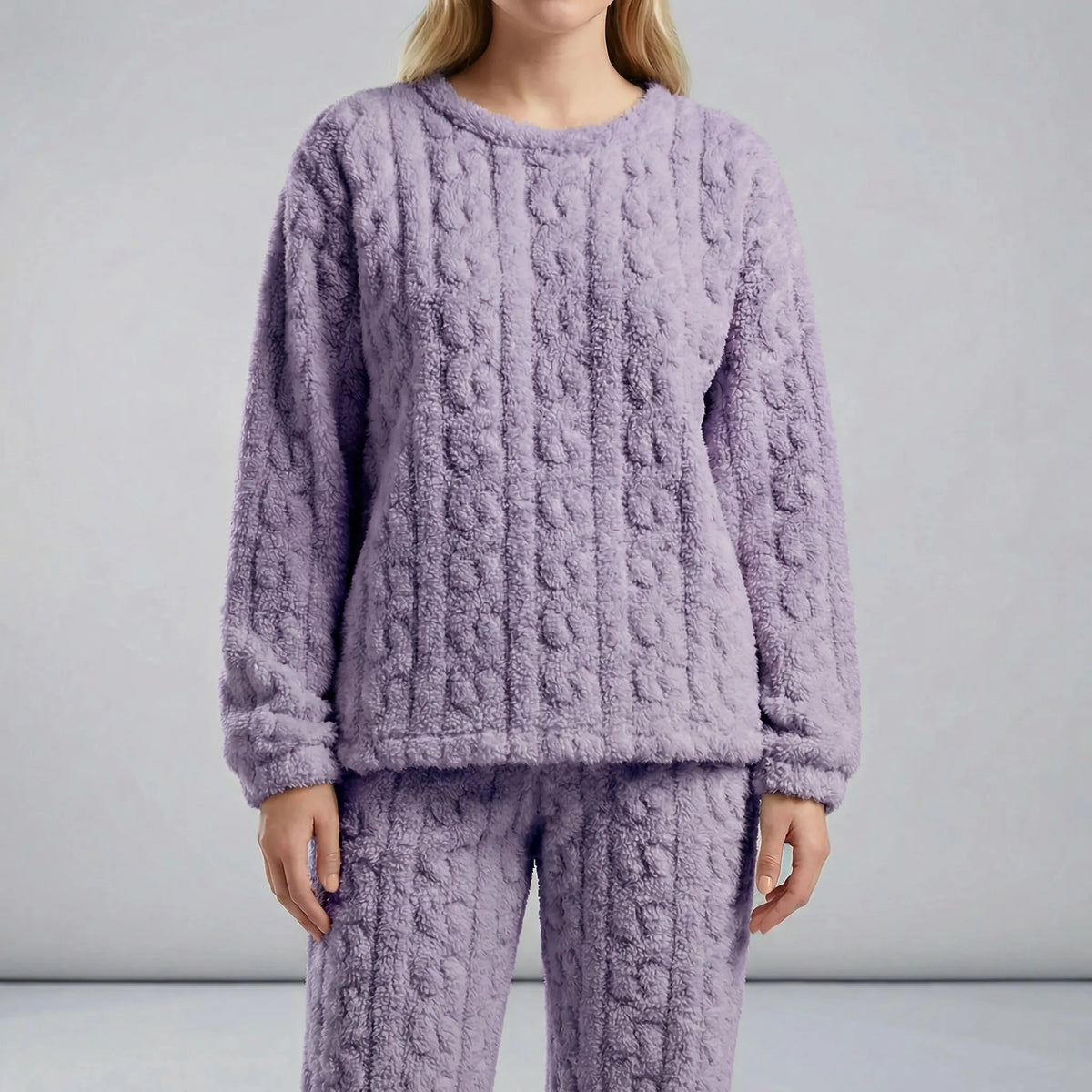 Blødt Strikket Pyjamasæt med Lange Ærmer til Damer – detaljebillede