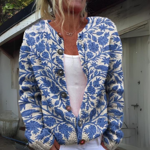 Afslappet Blomstret Cardigan med Knaplukning til Damer – detalje 2
