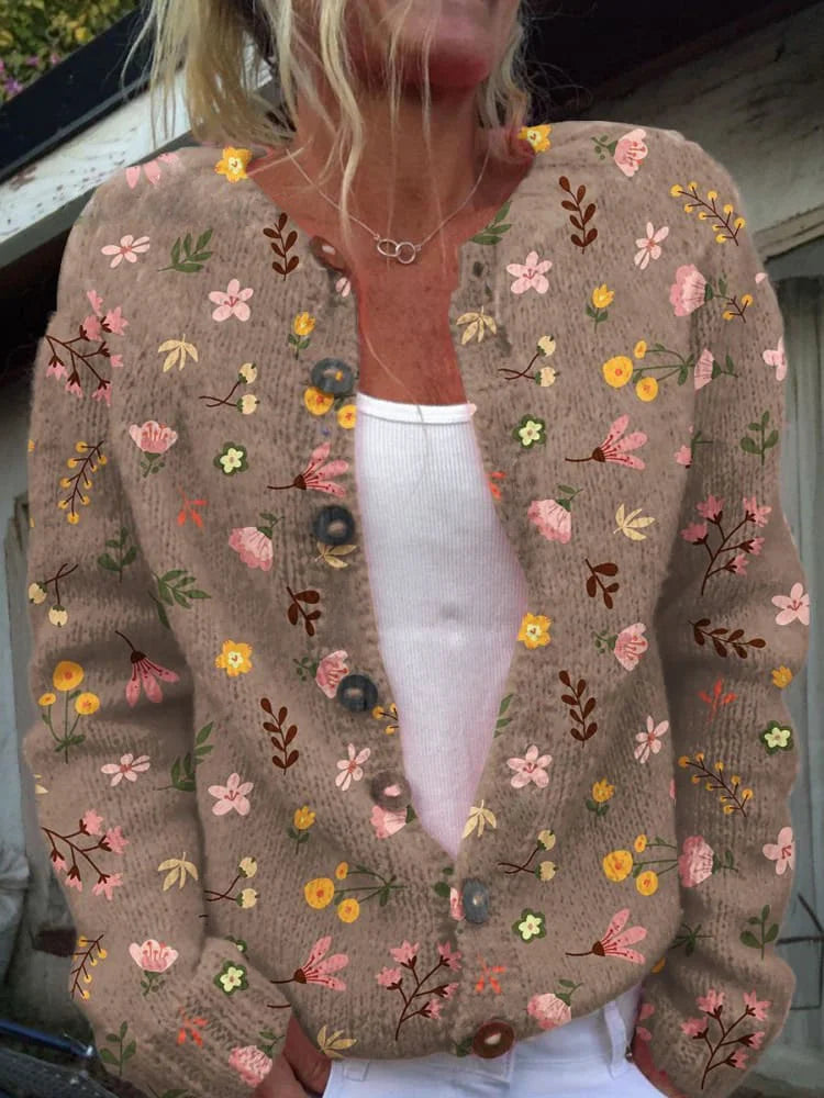 Afslappet Blomstret Cardigan med Knaplukning til Damer – detalje 3