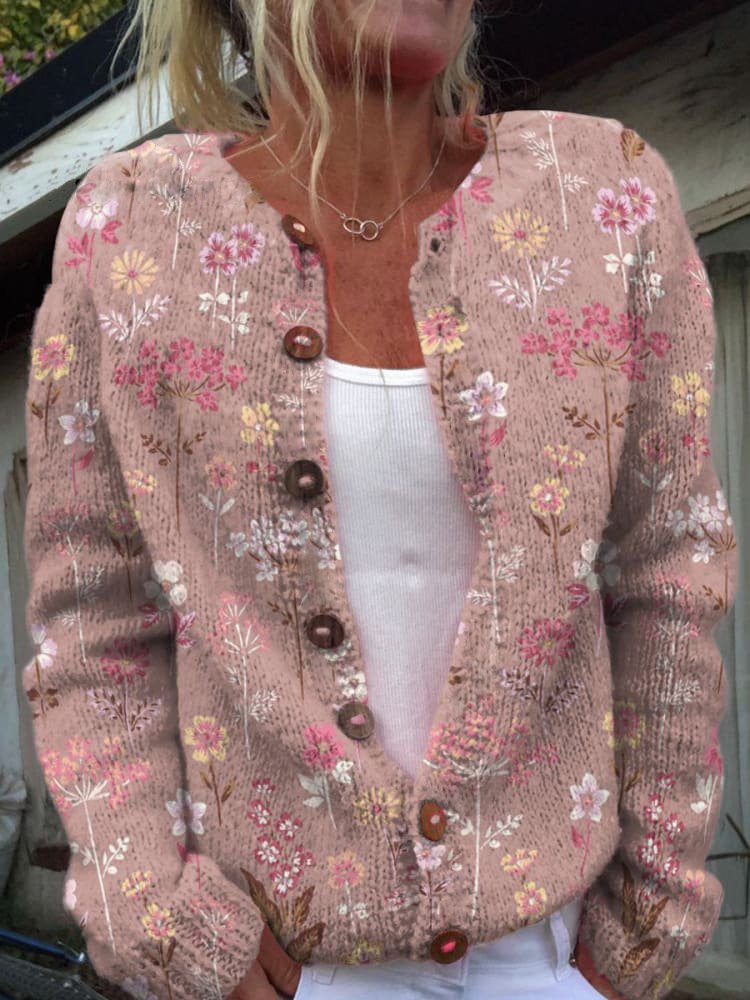 Afslappet Blomstret Cardigan med Knaplukning til Damer – detalje 6