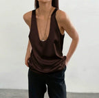 Draped U-neck satin tank top, detail view 22