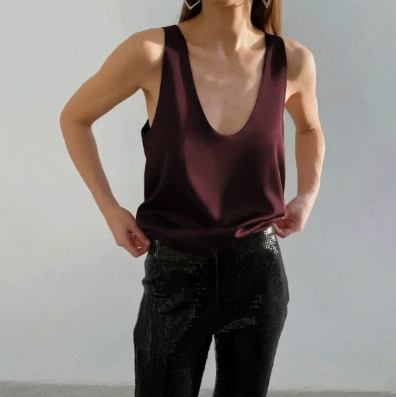 Draped U-neck satin tank top, detail view 23