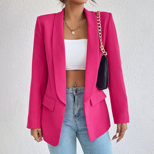 Blazer med Sjalskrave og Et-Knaps Lukning i farven Pink, set bagfra